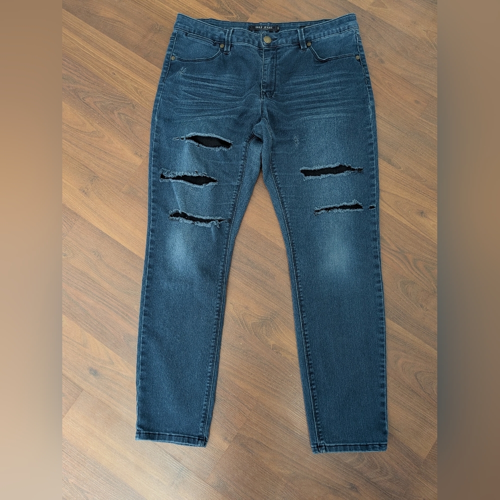 Max Jeans Women's Distressed Skinny Jeans - Deep Blue